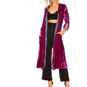 Free People Dahlia Velvet Velour Coat Long Jacket Duster XS Magenta Lined